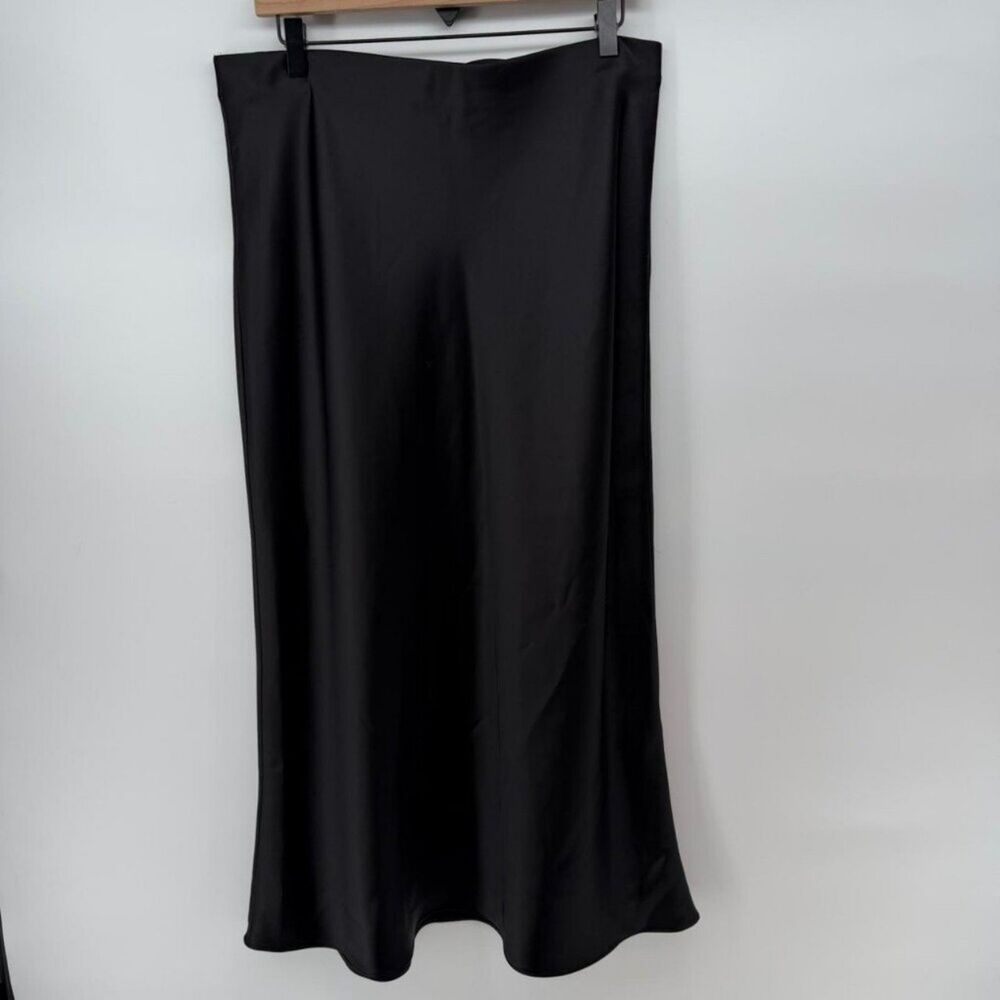 A New Day Black Satin Slip Maxi Skirt Elastic Waist Size XXL NWT